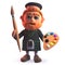 Cartoon 3d Scots man in kilt holding a paint brush and palette