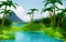 Cartoon 3d tropical jungle landscape