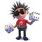 Cartoon 3d vicious punk rocker holding a pair of dice