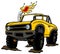 cartoon 4x4 suv with open top and muddy tires