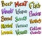 Cartoon abstract color words lettering vector set