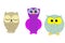 Cartoon abstract funny multicolored owls on white background