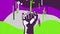 Cartoon abstract male character fist rising up on bright wavy background. Animation. Concept of super heroes, comic