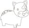 Cartoon adorable black and white standing baby rhino with a smile.