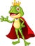 Cartoon adorable king frog waving hand
