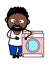 Cartoon African American Man standing with washing machine