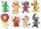 Cartoon African animal set. Vector illustration of rocodile alligator, tiger, elephant, giraffe, lion, monkey chimpanzee, zebra