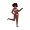 Cartoon African girl in swimsuit walking and smiling - body positivity model