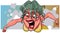 Cartoon aggressive angry woman screaming looking down