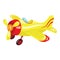 Cartoon airplane. Plastic toy for children. Flying machine. Colorful vector illustration for kids.