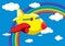 Cartoon Airplane in the Rainbow Sky - Vector