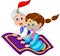 Cartoon Aladdin on a flying carpet traveling