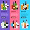 Cartoon Alcoholic Beverages Drink Banner Vertical Set.