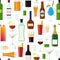 Cartoon Alcoholic Beverages Drink Seamless Pattern Background. Vector