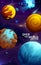Cartoon alien galaxy space fantastic planet poster
