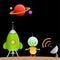 Cartoon alien and space