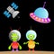 Cartoon alien and space