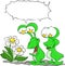 Cartoon aliens looking at daisies that they found on earth vector illustration
