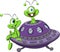 Cartoon aliens traveling with their spaceship vector illustration