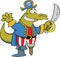 Cartoon alligator dressed as a pirate