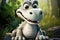 Cartoon alligator sits, a wide grin adorning his friendly face