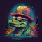 A cartoon alligator wearing a hat and sunglasses. Generative AI image.