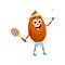 Cartoon almond nut character play badminton game