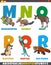 Cartoon alphabet set with funny animal characters