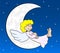 Cartoon angel sleeping on the moon