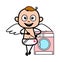 Cartoon Angel standing with washing machine