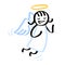 Cartoon angel, stick figure, girl in white dress with wings and halo