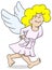 Cartoon angel is walking satisfied