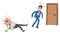 Cartoon angry employee man beat the boss and leaves, vector illustration