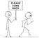 Cartoon of Angry Man or Businessman Leaving and Another With Please Come Back Sign