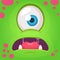 Cartoon angry monster face avatar. Vector Halloween green monster with one eye. Monster mask.