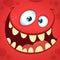Cartoon angry monster face. Halloween vector illustration.