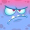 Cartoon angry monster face. Vector Halloween blue monster emotion avatar.