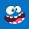 Cartoon angry monster face. Vector Halloween blue monster scream