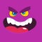 Cartoon angry monster face. Vector Halloween green monster smile.