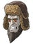 Cartoon angry pale devil man in fur winter hat