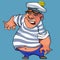 Cartoon angry sailor pulls his hand away
