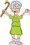 Cartoon Angry Senior Citizen Shaking A Cane.