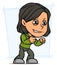 Cartoon angry standing brunette girl character