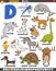 cartoon animal characters for letter D educational set