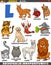 cartoon animal characters for letter L educational set