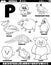 cartoon animal characters for letter P set coloring page