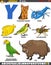 cartoon animal characters for letter Y educational set