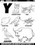 cartoon animal characters for letter Y set coloring page