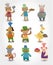 Cartoon animal chef icons set