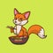 Cartoon animal design fox eats ramen